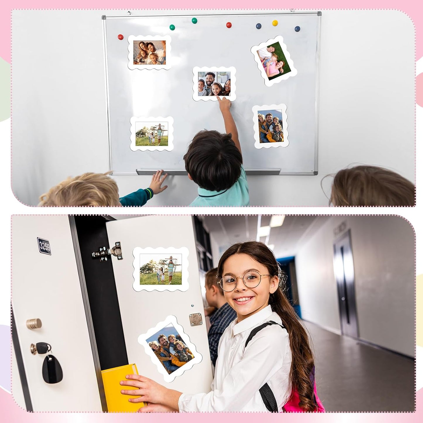 Kingdder 12 Pcs Scalloped Magnetic Picture Frame for Refrigerator 4 x 6 White Reusable Picture Frame Magnets Decorative Photo Holders for Fridge Home School Office Kitchen Locker Decor