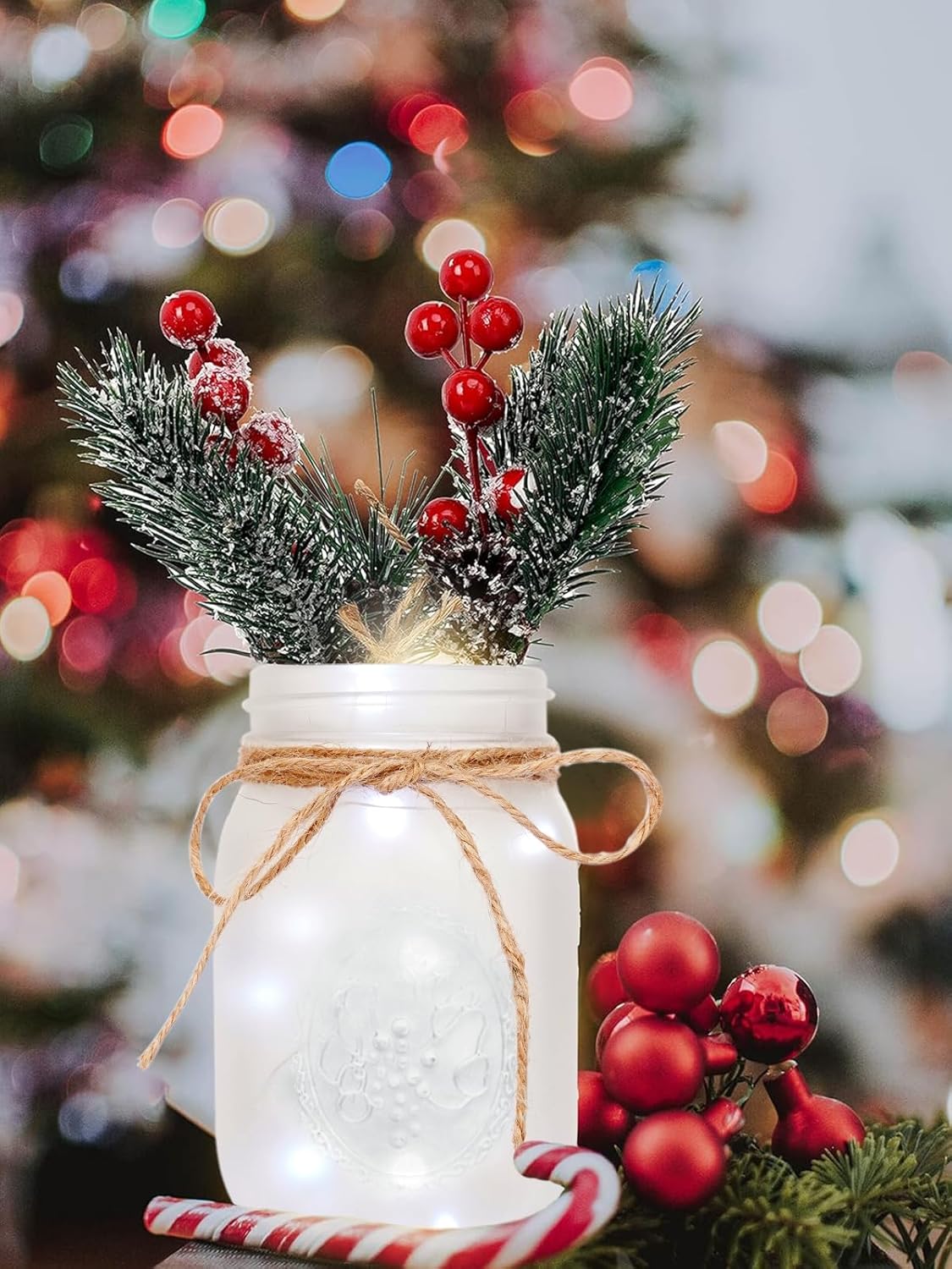 CNVOILA Christmas Centerpiece, Christmas Decor Mason Jars, Mantle Centerpiece Table Decorations, Holiday Table Centerpieces Bulk, Home Mantle Decor, Coffee Table Christmas Decor – 3PC