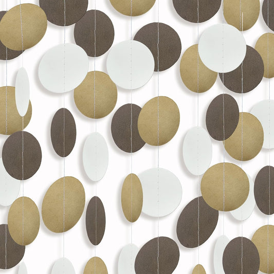 MerryNine Paper Garland 5 Pack, 50ft Glitter Paper Garland Circle Dots Hanging Decor, Banner for Baby Shower, Birthday, Nursery Party Decor (Brown Kraft Beige)