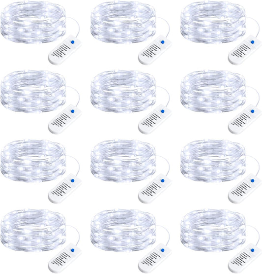 Minetom 12 Pack Fairy Lights Battery Operated String Lights, 8 Modes & Timer, 7ft 20LED White Waterproof Silver Wire Twinkle Lights, Firefly Starry Moon Lights for Mason Jars DIY Christmas Wedding