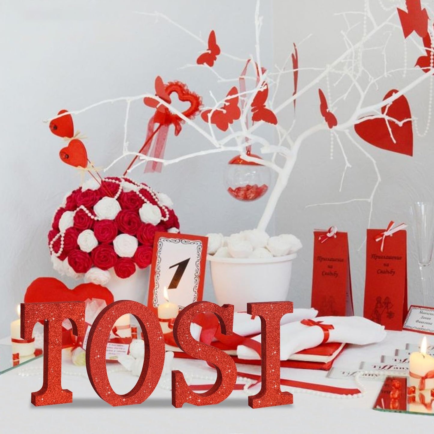 TONIFUL 8 Inch Red Glitter Letter I Table Centerpiece A-Z Red Birthday Party Decorations,Red Alphabet I for Birthday,Chrismas,Graduation,Bridal Shower,Wedding,Anniversary Party Supplies