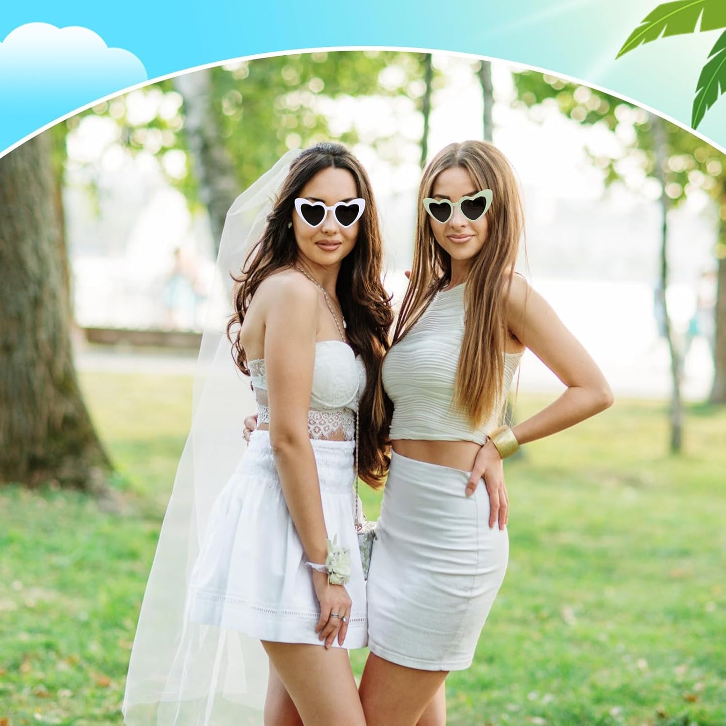 CIEHER Bachelorette Party Favors - White Black Heart Sunglasses for Bride Bridesmaid