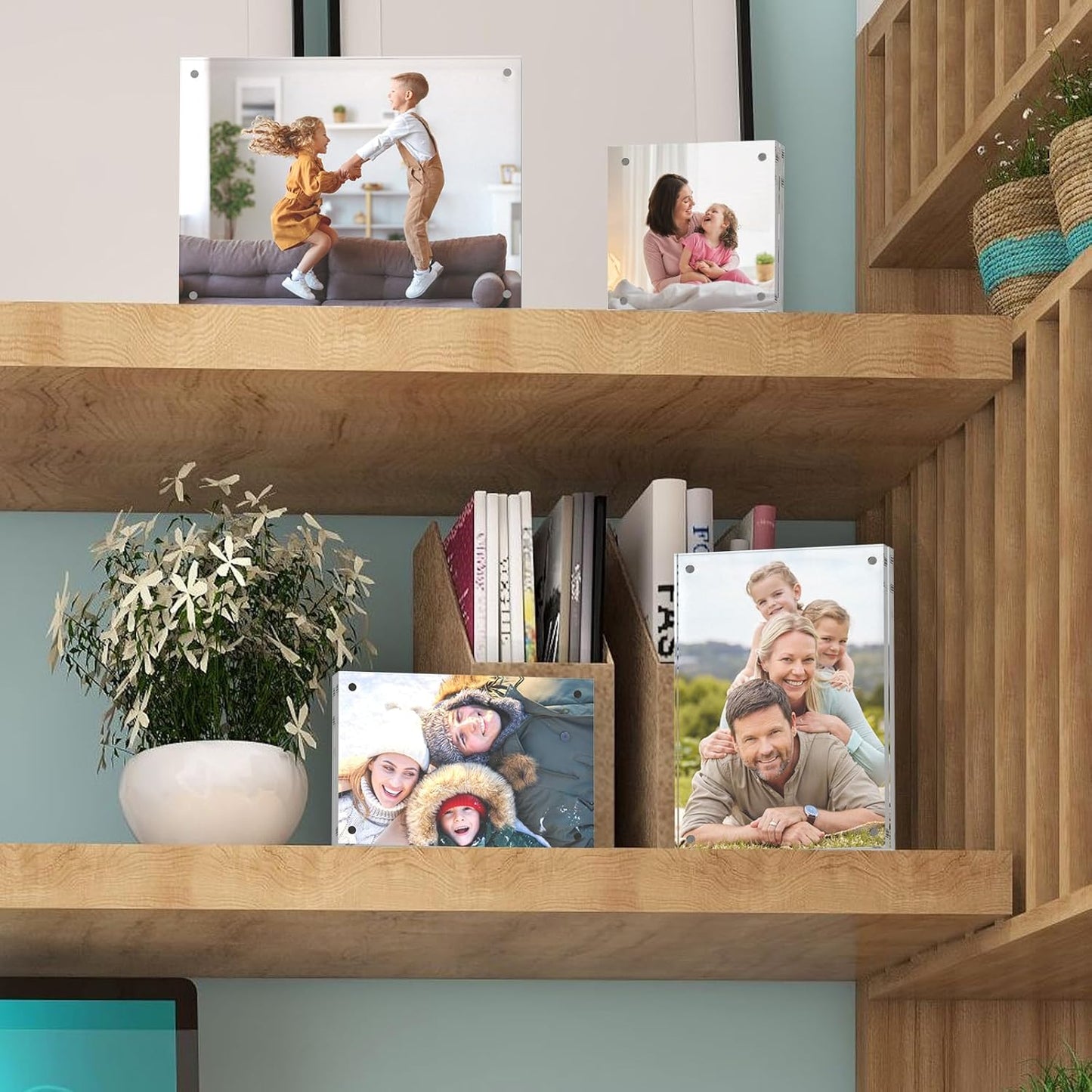 5x7 Acrylic Picture Frames, 20mm Thick Clear Frameless Magnetic Photo Frames, Double Sided Transparent Square Frame Gift for Desktop Display(1 Pack)