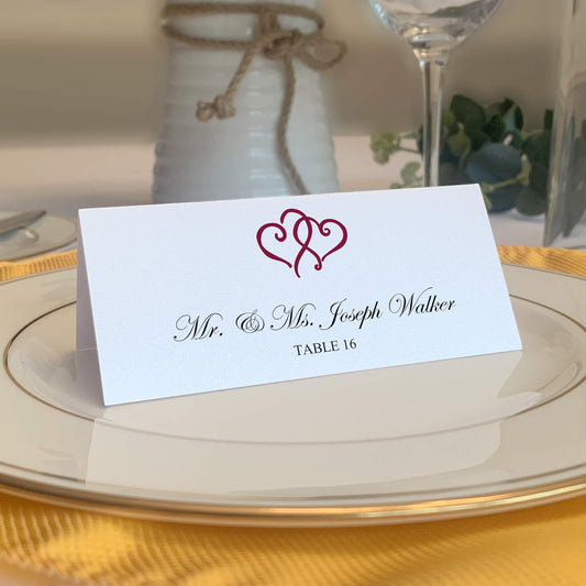Linked Hearts Printable Place Cards, Burgundy (Choose Color), Set of 60 (10 Sheets), Laser & Inkjet Printers - Wedding, Party, Dinner, and Special Events - Made in the USA