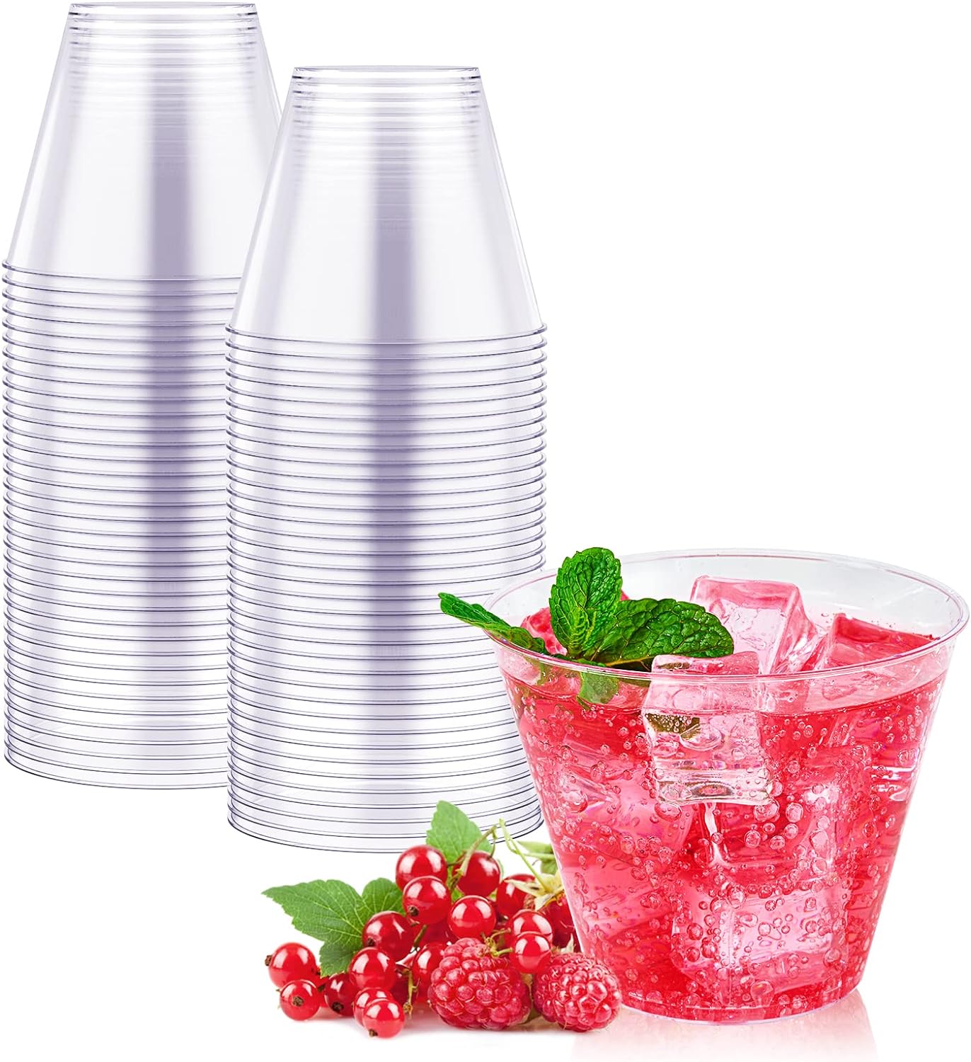 JOLLY CHEF 9 oz Clear Disposable Plastic Cups, 50 Pack Disposable Cups for Wedding,Thanksgiving, Christmas Party