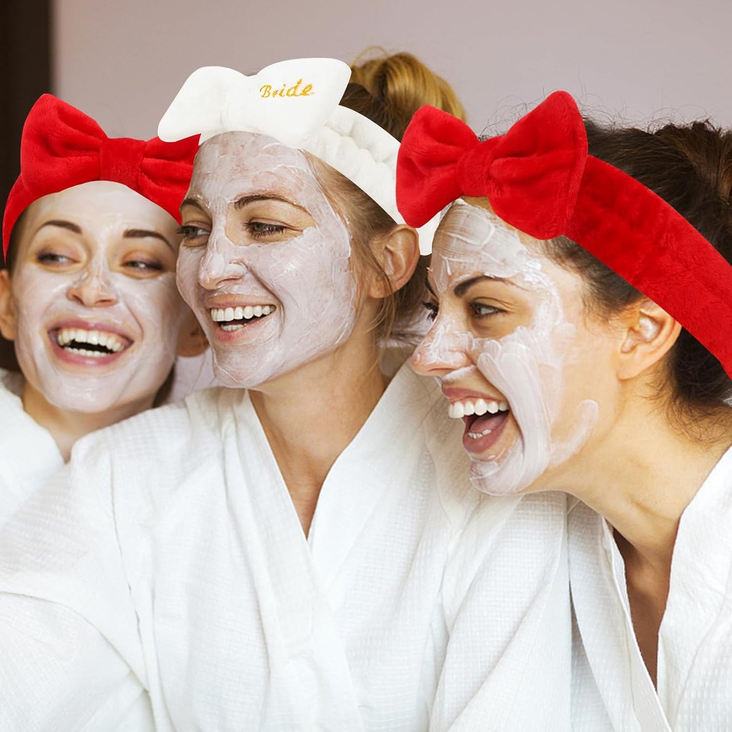 Semato Bachelorette Party Favor Set - Bride & Bridesmaid Spa Headbands (1 Bride + 7 Red)