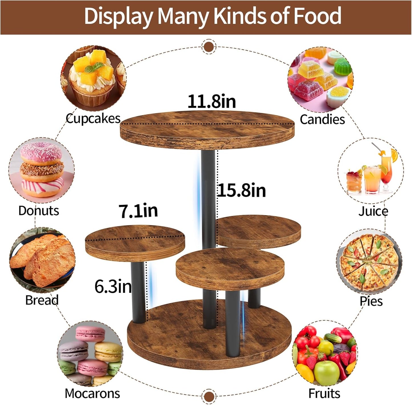 Cupcake Stand, Rotatable Cupcake Stand for 50 Cupcakes, Wood Cake Stand Cupcake Tower, Rustic Dessert Table Display Set Tiered Tray Stand, Round Serving Tray Cake Stands for Party Wedding Birthday