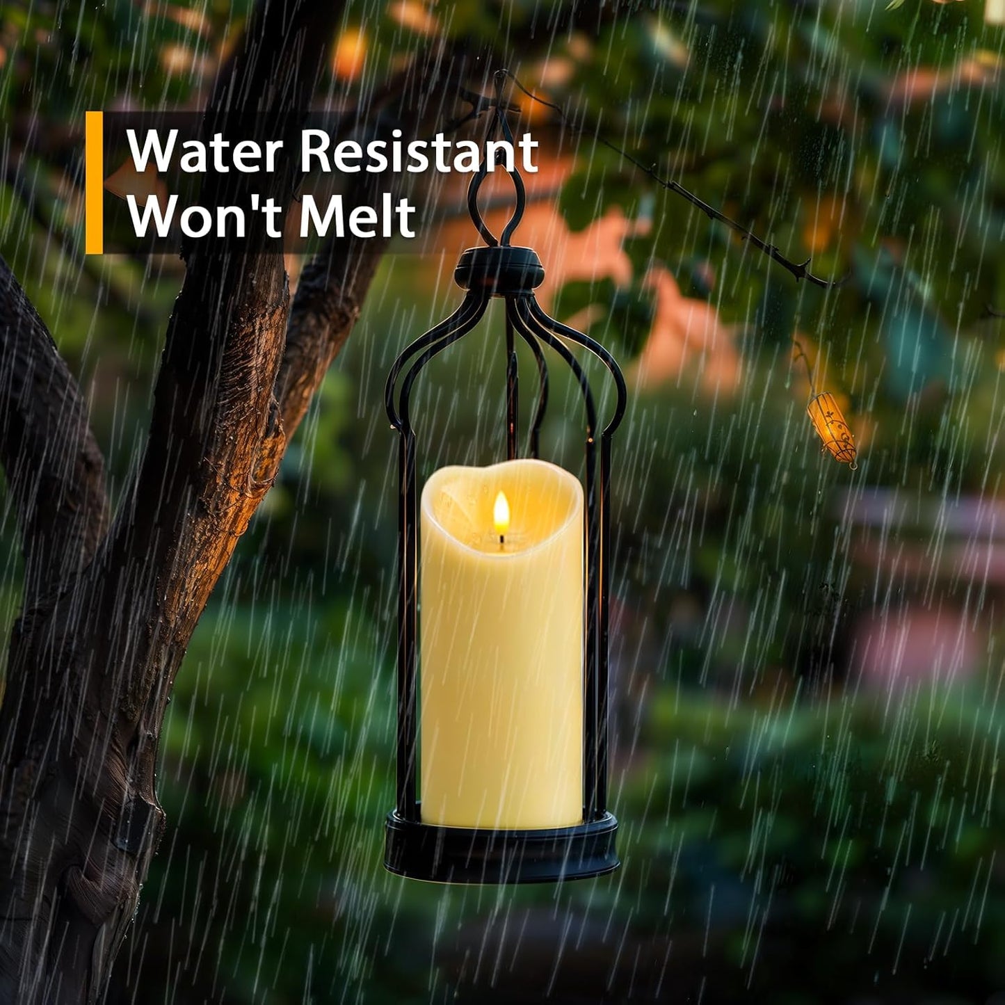 Amagic 4” x 9” Large Outdoor Waterproof Flameless Candles with Remote, Battery Operated Candles with Timer, Flickering Fake LED Pillar Candle for Patio Garden Wedding Decor, Dark Ivory, Set of 2