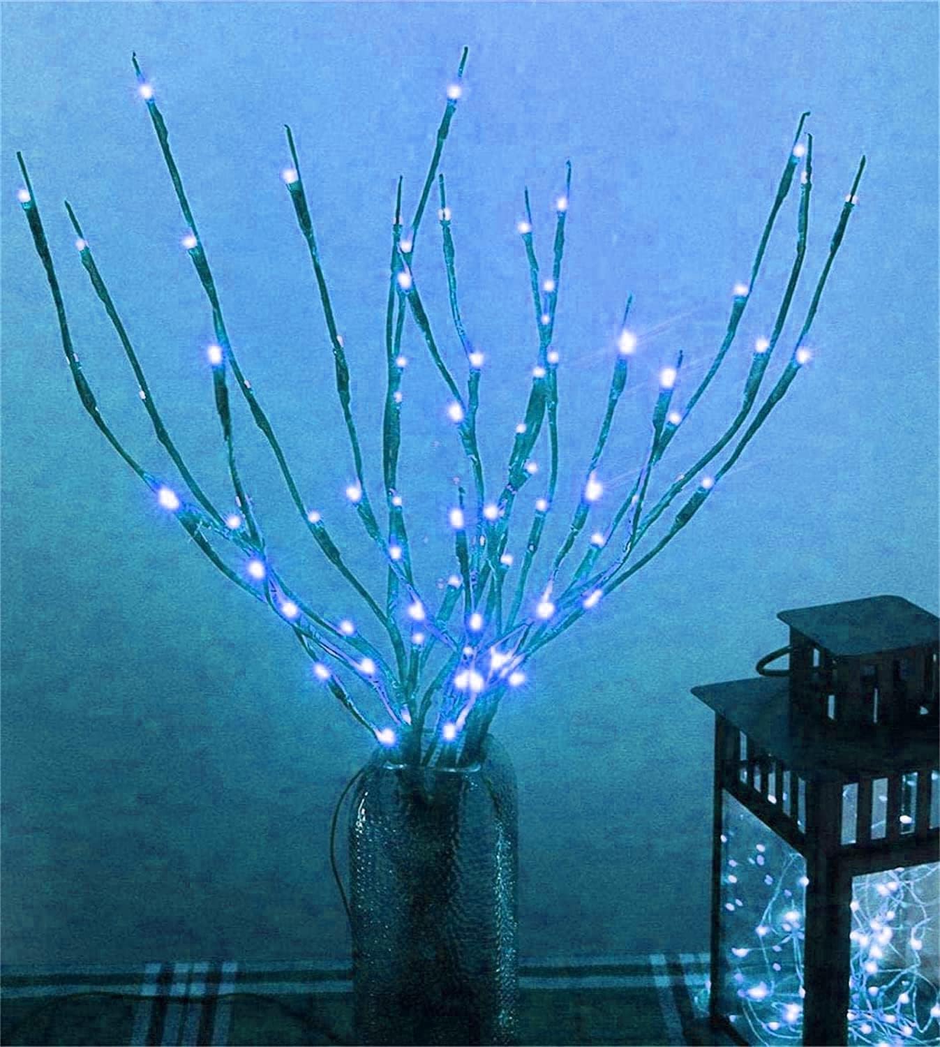 MENCH Branch Lights,3 Pcs Twig Light USB&Battery Powered 8 Flashing Modes by Remote Control.Branch Lights for Indoor, Light Up Decorations for Halloween Day and Christmas,Blue