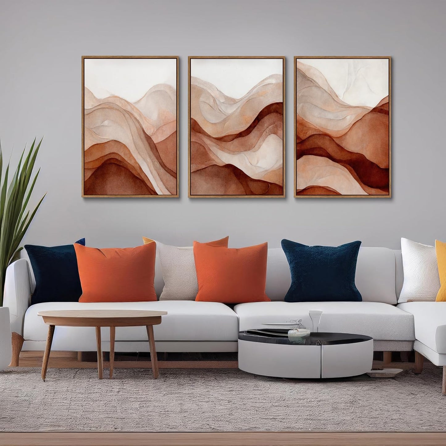 myusuar 3 Piece Large Abstract Framed Wall Art For Living Room, Smoke Texture Ink Warm Brown Terracotta Canvas Wall Art Modern Minimalist Art Prints Wall Décor For Bedroom Office 16x24in