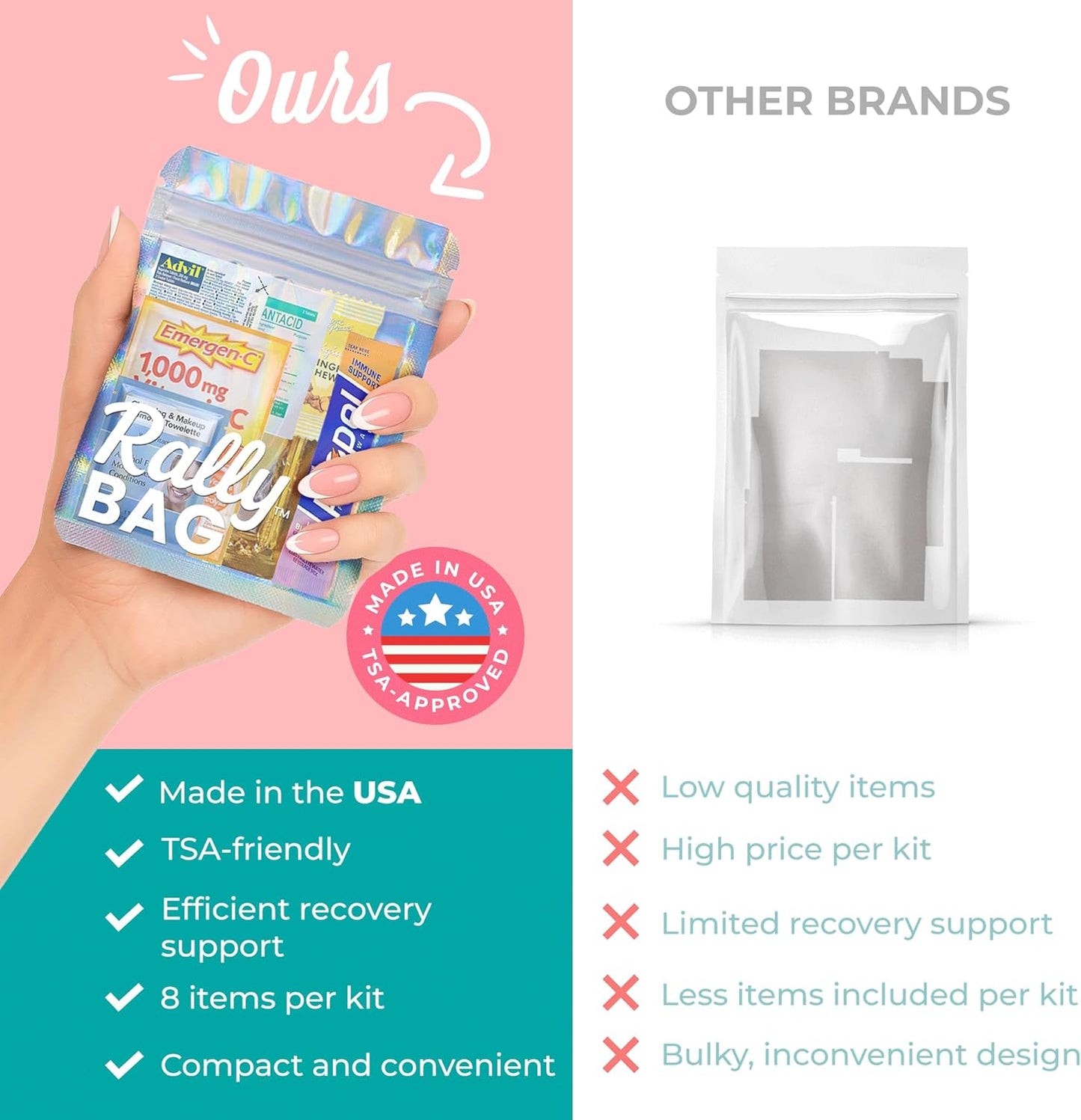 Real Vitamins 8 Pre-Filled Hangover Kits for Bachelorette Party Favors, 21st Birthday, Girls Trips Gift Favors & Weddings | Rally Bag 56 Pcs Bulk Hangover Kit Supplies & Now Bigger Bags (8 Kits)