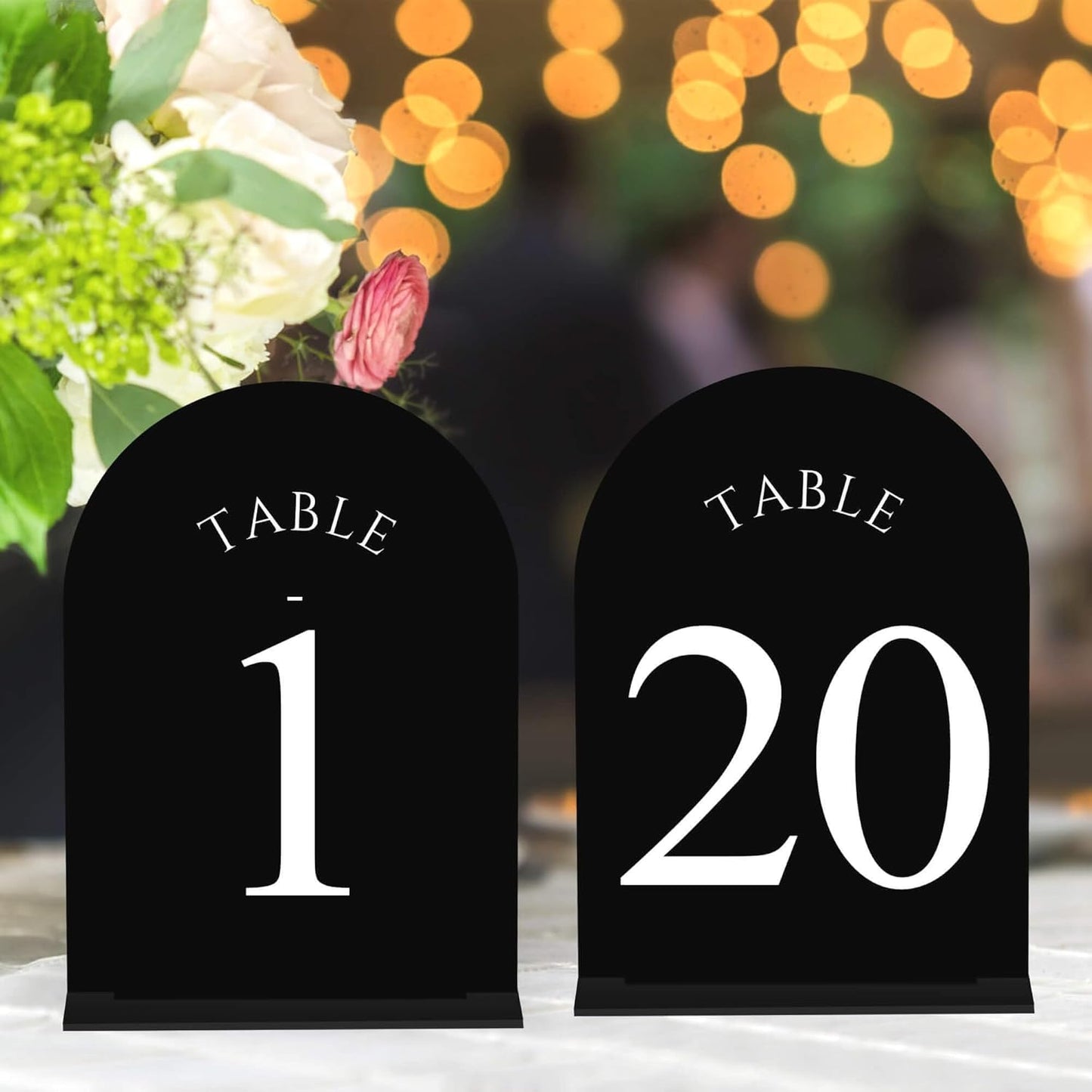 JOYIT Arch Wedding Table Numbers 1-20 with Stands – Double-Sided Printed 5" X 7" Acrylic Table Signs with Black Background White Text, Perfect Acrylic Table Numbers for Wedding Receptions, Parties, Anniversaries, and Events