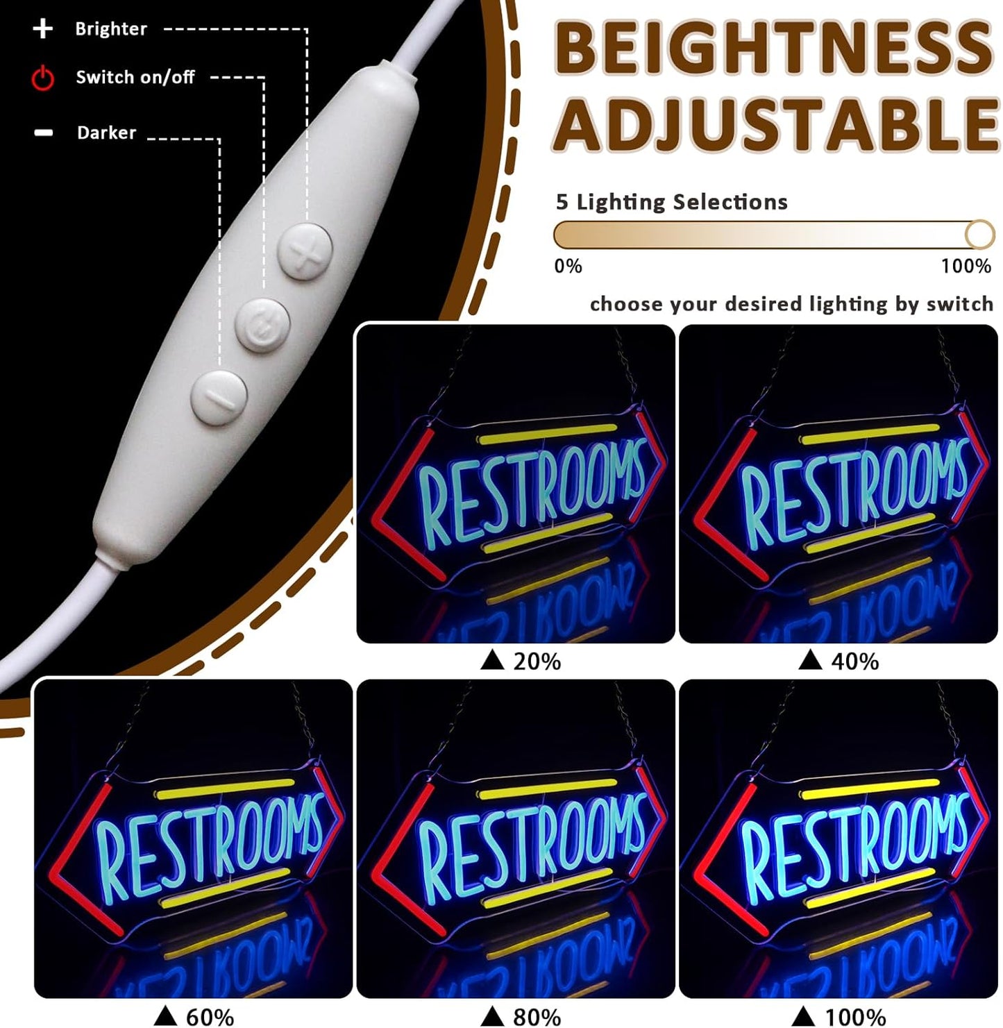 Restroom Neon Sign for Wall Decor, Toilet Led Signs for Bathroom, Unisex Bathroom Sign, USB Dimmable Neon Lights for Restrooms Shop Business Market Store Restaurant Bathroom Bar Hotels