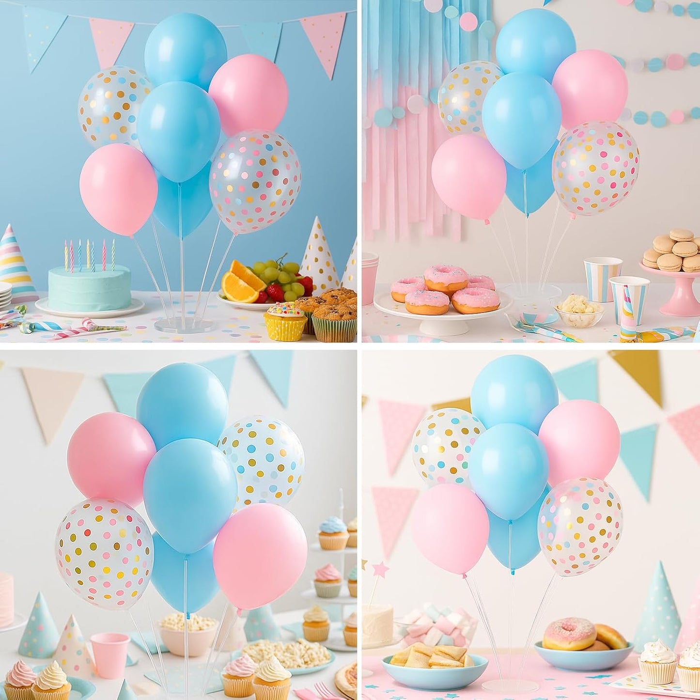 6pcs Balloon Stands Kit Table Centerpiece Table Decorations for Anniversary Birthday Wedding Graduation Retirement Party Decorations (Light Blue Pink)