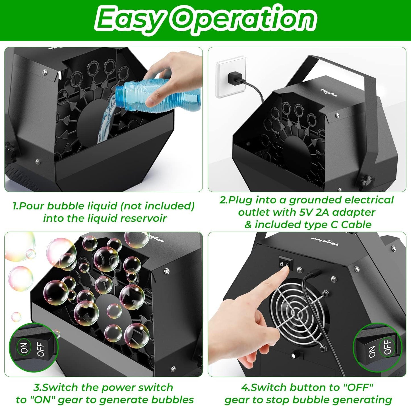 Theefun Batteries Bubble Machine: 750ML Metal Bubble Blower Type-C Operated with 1000+ Bubbles Per Minute, Professional Automatic Portable Bubble Maker for Parties Wedding Birthday Indoor Outdoor Use