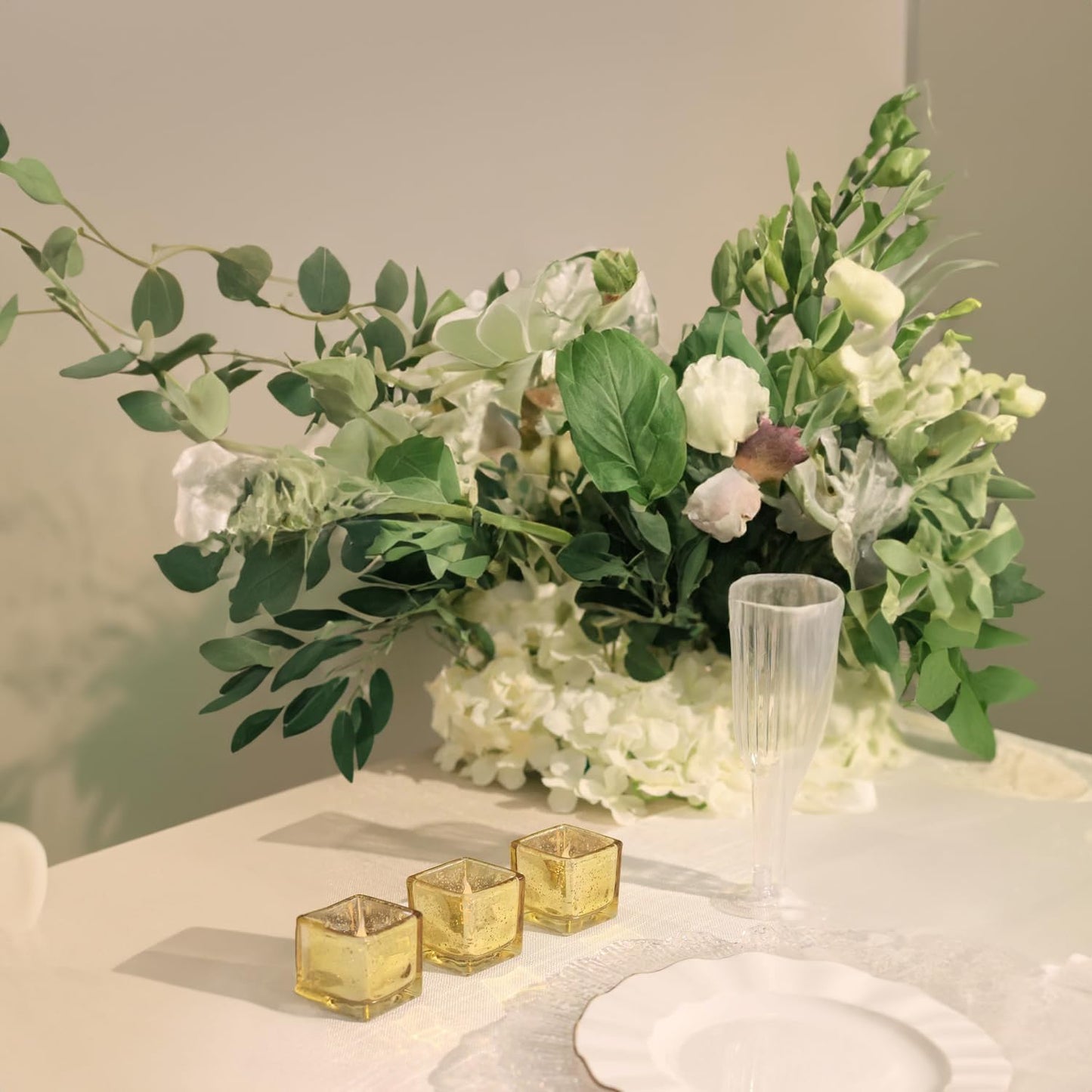 WGV 2 Inch Gold Speckle Square Cube Glass Votive Candle Holder Bulk, Small Tiny Mercury Tea Light 2x2”, 6 Pc