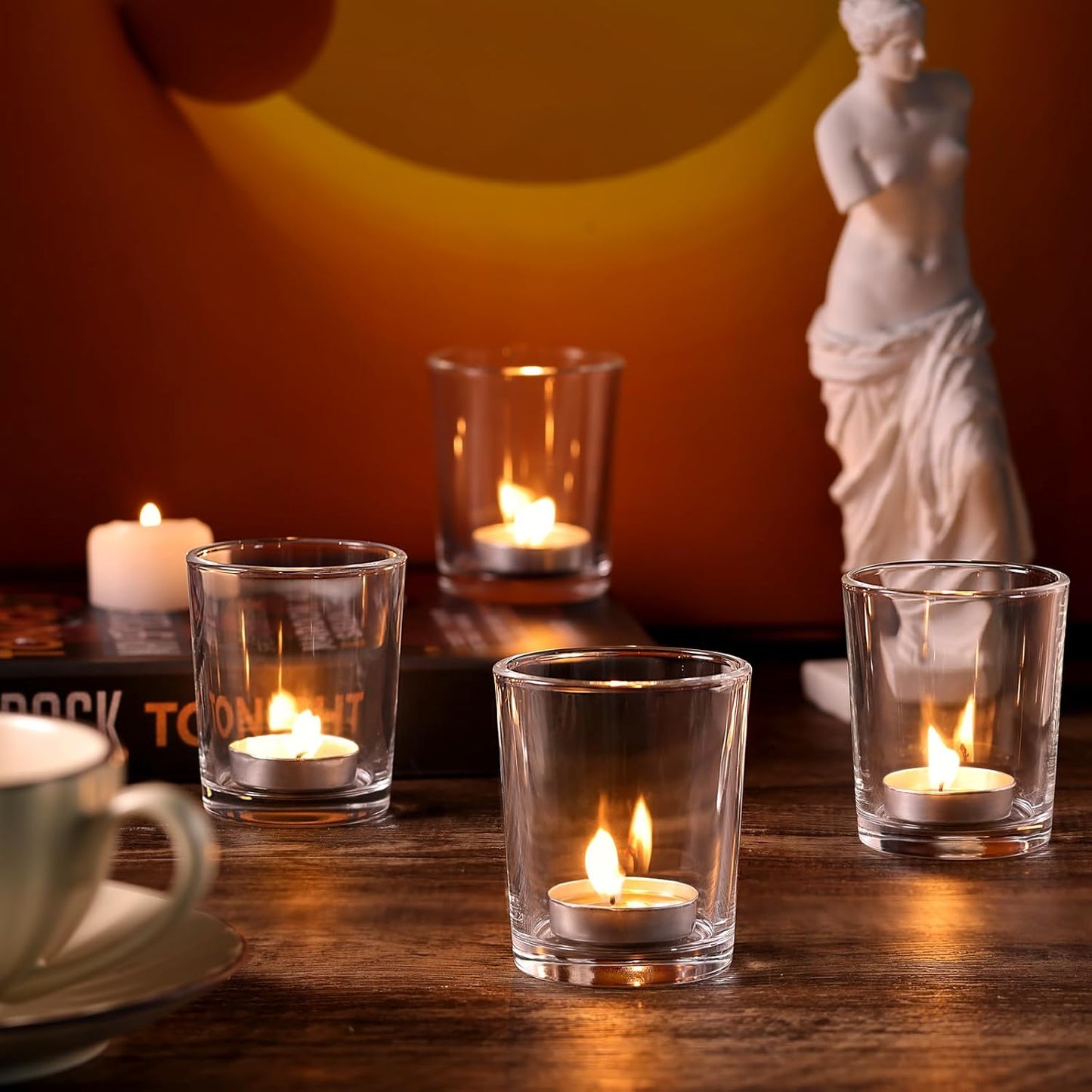 DARJEN 60Pcs Votive Candle Holders- Clear Tea Lights Candle Holder, Glass Candle Holders Bulk for Wedding Centerpieces, Festival & Party Table Centerpiece Decor