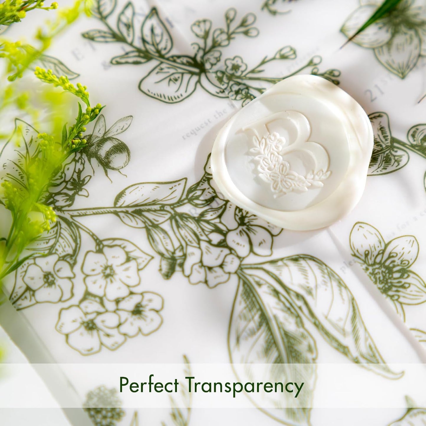 50 Pack Pre-Folded Vellum Jackets for 5x7 Invitations,AZAZA Elegant Translucent Invitation Sleeves,115GSM Vellum Jackets 5x7, Wedding Invitation Accessories, for Weddings Birthdays,Sage Green Toile