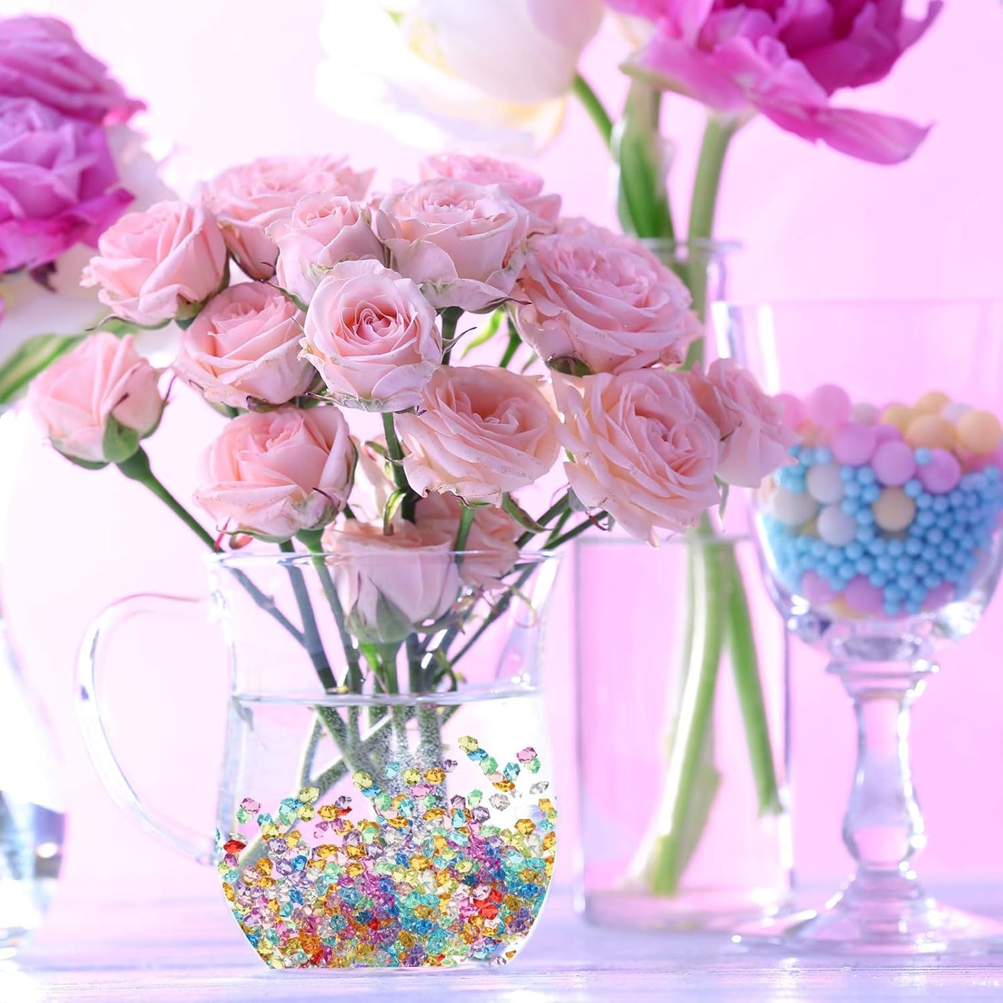 uxcell 1000pcs Fake Ice Rocks, Dazzling Clear Resin Crushed Ice Sparkling Fake Diamonds Gem Stones for Vases Fillers Table Scatter, Theme Party Favors, Light Blue