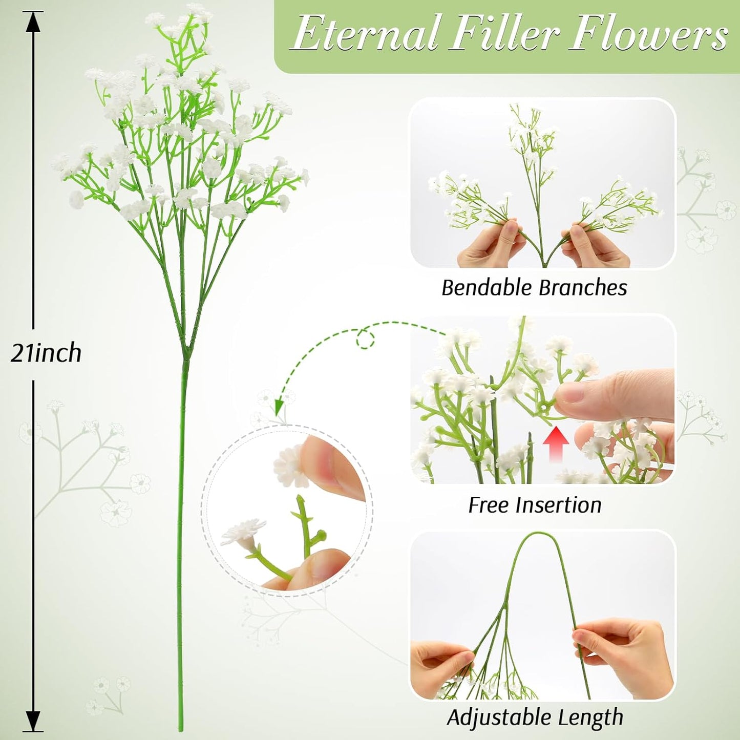 Babys Breath Artificial Flowers, Real Touch Babys Breath Flowers Artificial Bulk for Wedding Decor, White Fake Flowers for Party Home Garden Decor (6, White)