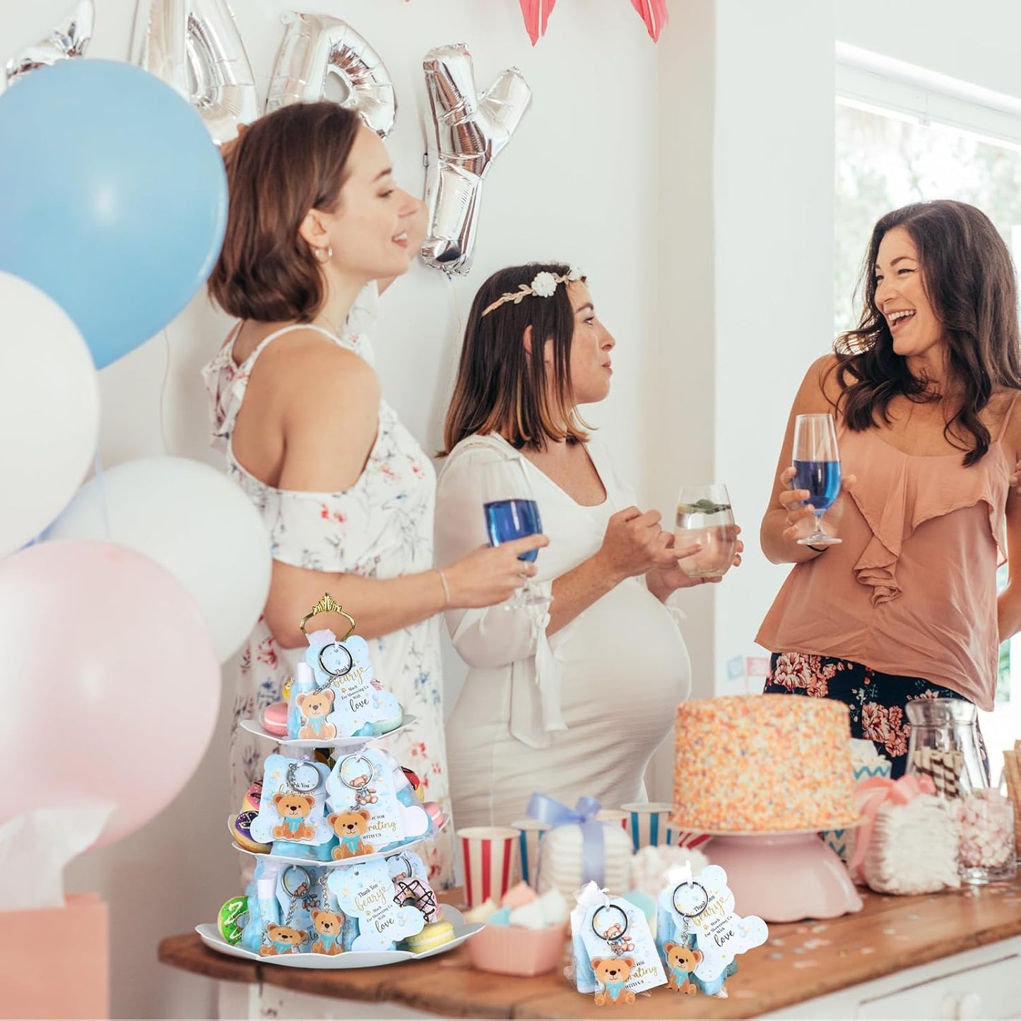 288 Baby Shower Favors Baby Shower Gifts Bulk Lip Balms Soaps Keychains Organza Bags Guest Appreciation Gift with Thank You Tags and Cards for Boys Girls Guest Gift(Blue,Bear)