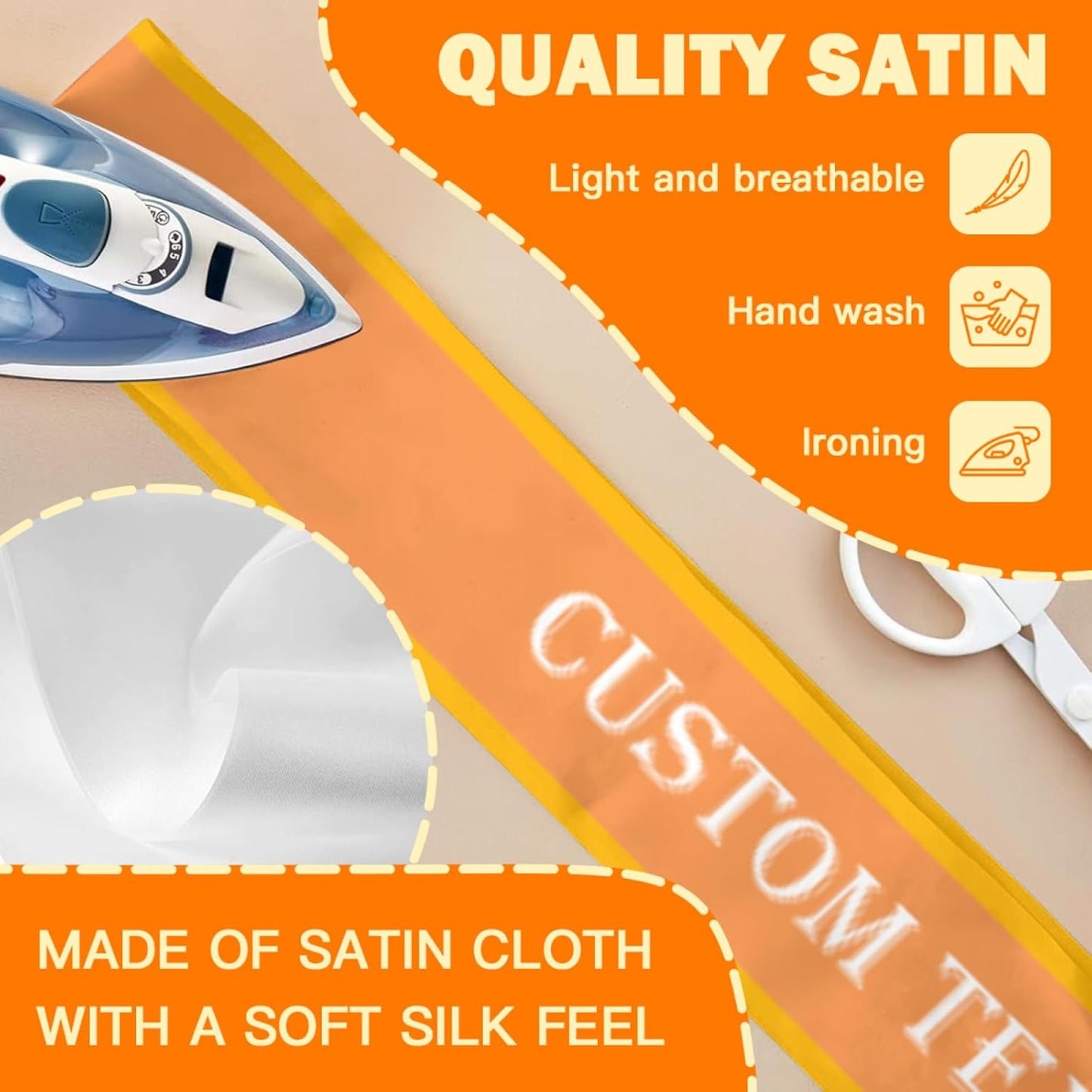 Custom Sash,Personalized Birthday Sash with Text Photo,Customized Bachelorette Sash Quote Sash Bride to Be Sash Color Optional (With decorative edge, Orange)