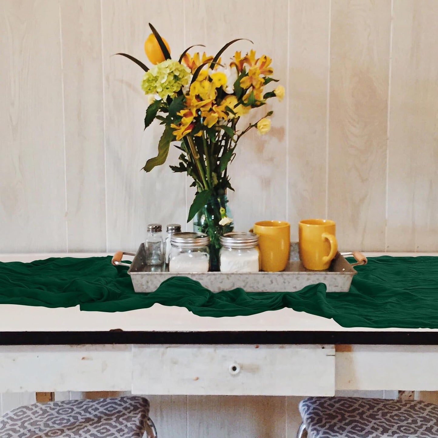 1 Pack Cheesecloth Table Runner 10Ft Christmas Gauze Boho Table Runners for Wedding Decor Bridal Shower Decorations Baby Shower Party(35" x 120")