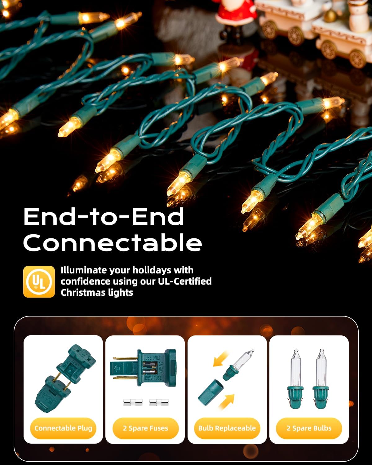 Brightown Clear Christmas String Lights, 100-Count 25ft Incandescent Bulb Mini Lights for Indoor Holiday Decor, Christmas Tree Garland Wedding Party Multi-Use Festival Decoration, Green Wire