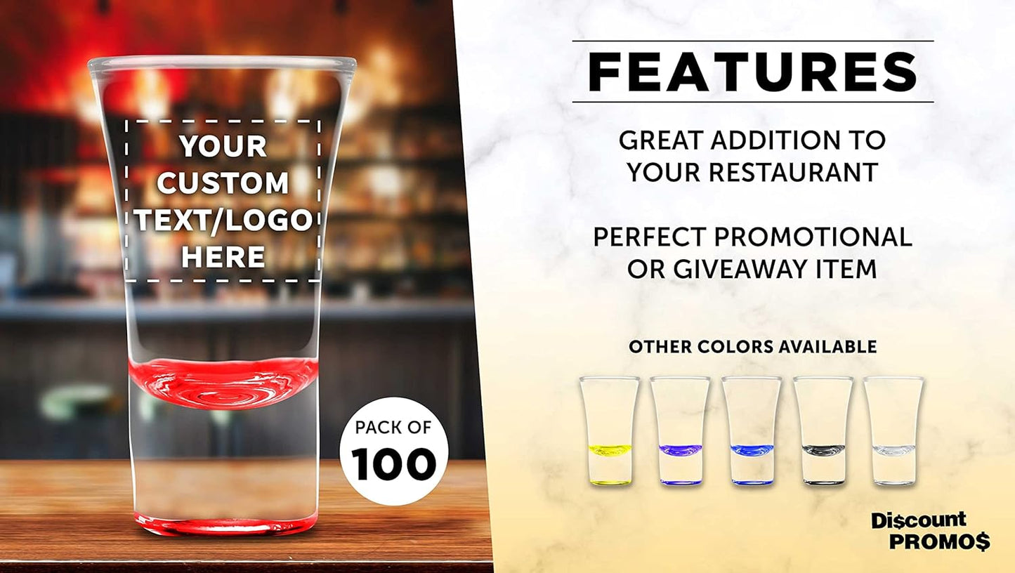 Custom 2 oz. Lord Shooter Etched Shot Glasses, 100 pack, Personalized Text, Logo, 21st Birthday Party, Lounge Glassware, Red