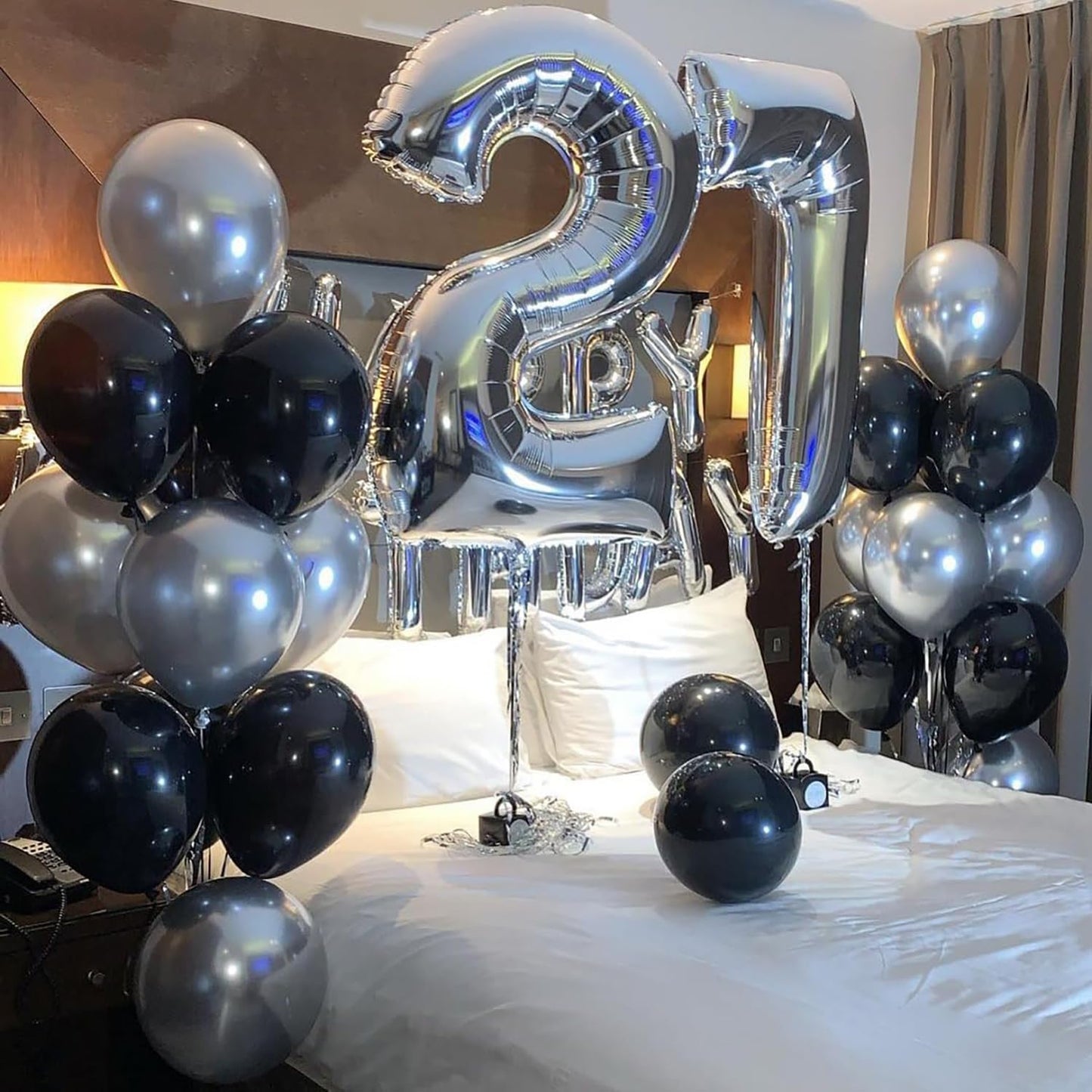 Black and Silver Balloons,65PCS 12 Inch Metallic Chrome Silver and Black Latex Balloons for Birthday Graduation Anniversary Party Decorations