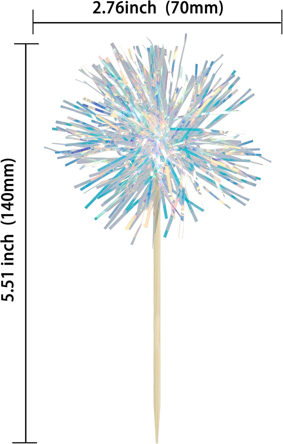 Gyufise 30Pcs Foil Firework Cupcake Toppers Sparkle Tinsel Cake Toppers Tinsel Drink Cake Decoration Cocktail Picks for Birthday Wedding Graduation Party Supplies Laser White