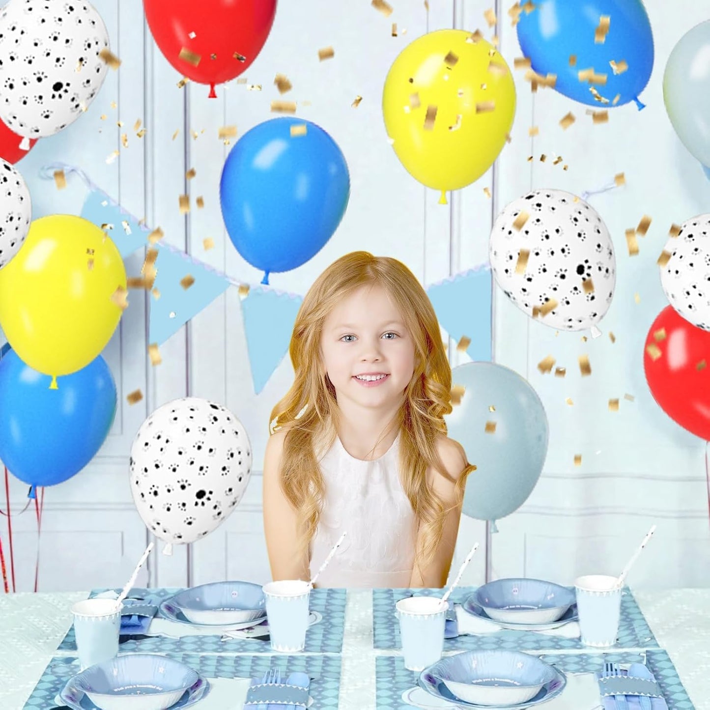 Paready Balloons Set - 50Pcs Red, Yellow, Blue, Dusty Blue Latex 12 Inch Balloons for Birthday Party Supplies