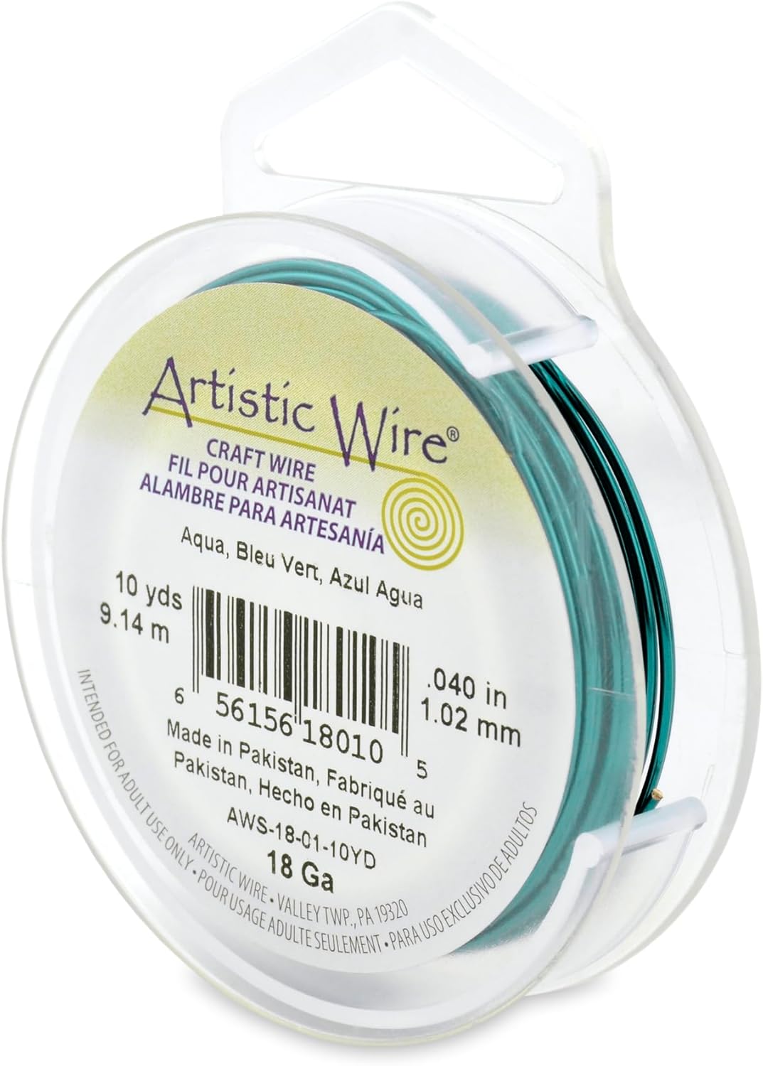 Artistic Wire, 18 Gauge Tarnish Resistant Colored Copper Craft Wire, Aqua, 10 yd