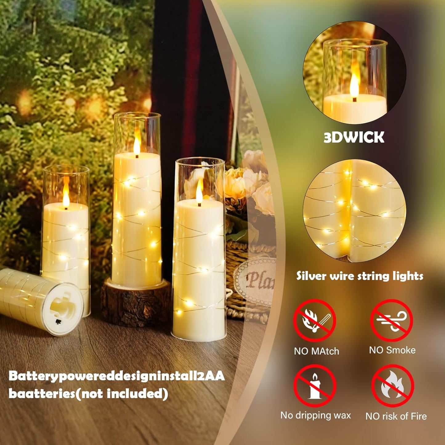 Flameless Candles with Embedded Star String - Battery Operated LED Candles, with Remote,12 Ivory Flickering Candles for Christmas, Weddings, Home Decor & Party,(D 2.3"×H 5" 6" 7")