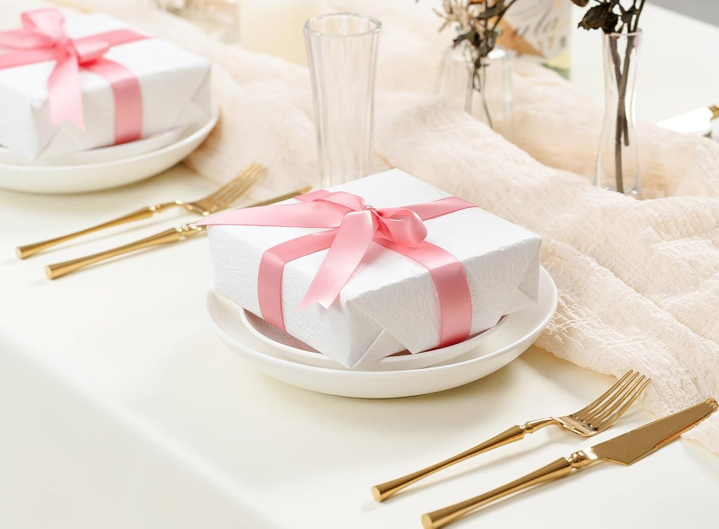 Pink Satin Ribbon 7/8 Inch x 50 Yards Double-Faced Polyester Ribbons for Flower Bouquet Gift Wrapping Party Decor Wedding Invitation DIY Craft