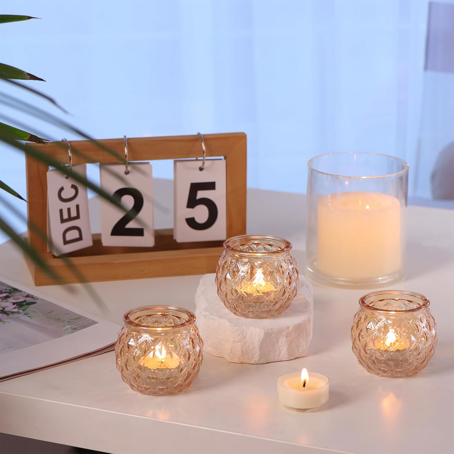 DARJEN 48Pcs Gold Votive Candle Holders - Round Glss Candle Holders Bulk for Table Centerpiece, Tea Lights for Wedding Shower, Party & Home