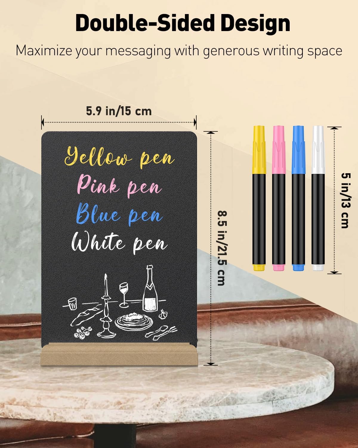 Uniclife 3 Pack Small Chalkboard Sign with Stand & Chalk Markers Double-Sided Wooden Chalk Board Sign for Tables Reusable Message Board Menu Board for Wedding Party Restaurant Food Display