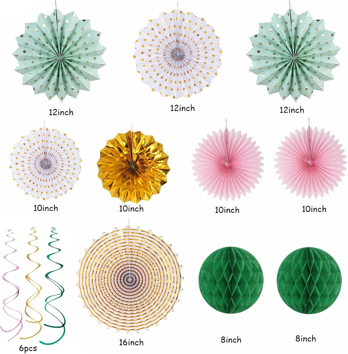 Sage-Green Pink Gold Party-Decorations - 33pcs Kits Tissue Pom Poms Honeycomb,Banner,Streamers Tassel Garland,Paper Lantern Fans, Wedding Engagement Bachelorette Birthday Baby Bridal Shower Hugtmr