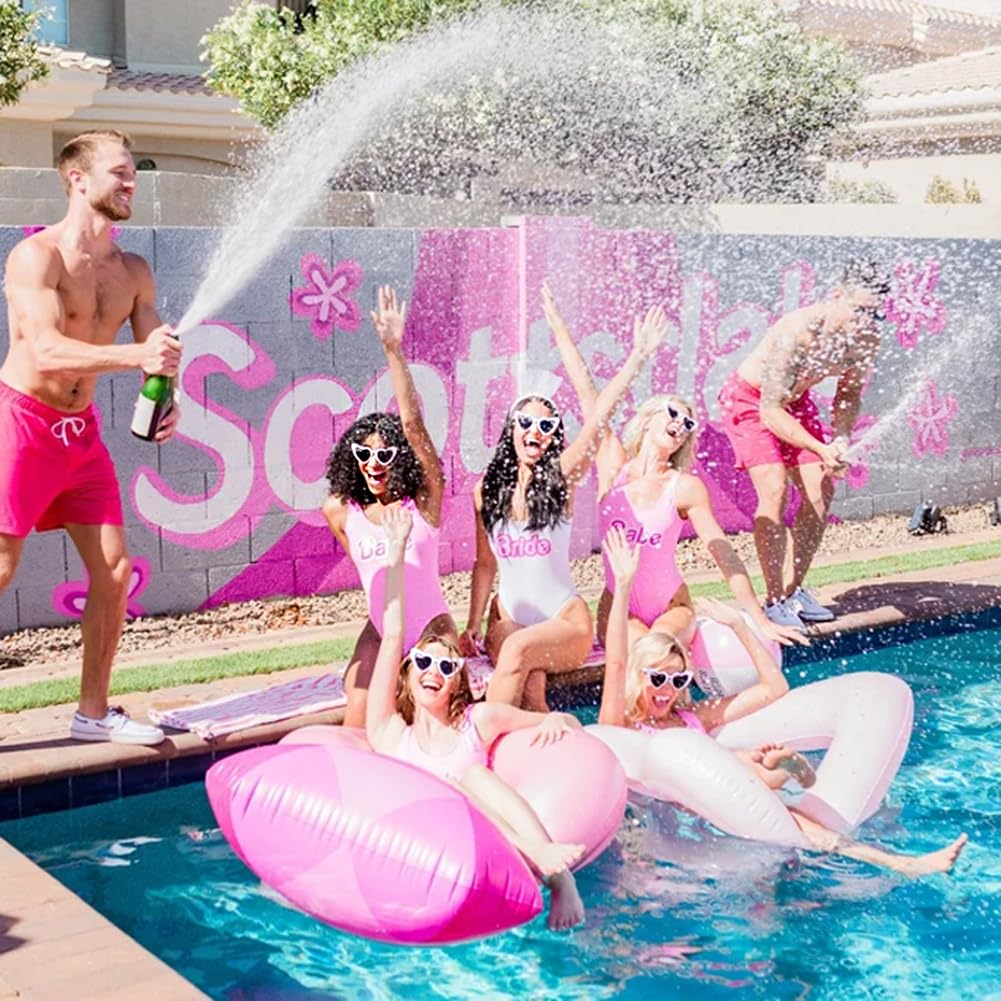 1+7 Pack Bachelorette Party Favor Retro Heart Sunglasses and Bridesmaid Scrunchies Set (Black)