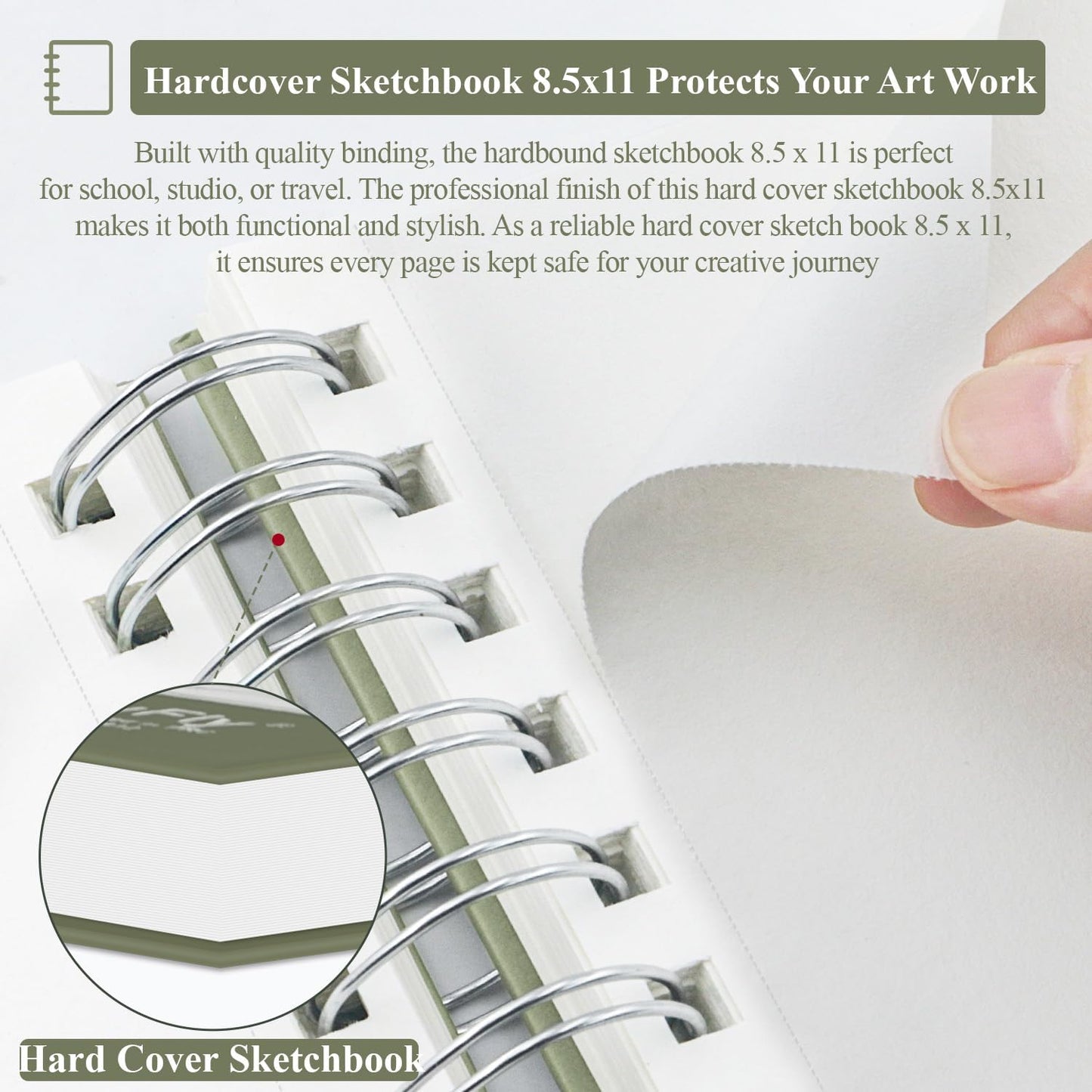 Sketch Book 8.5"x11", Spiral Sketchbook Pack of 2, SuFly 200 Sheets (68 lb/100gsm) Acid Free Sketch Pads for Drawing for Adults Spiral Bound with Hard Cover for Kids & Adults, 100 Sheets Each