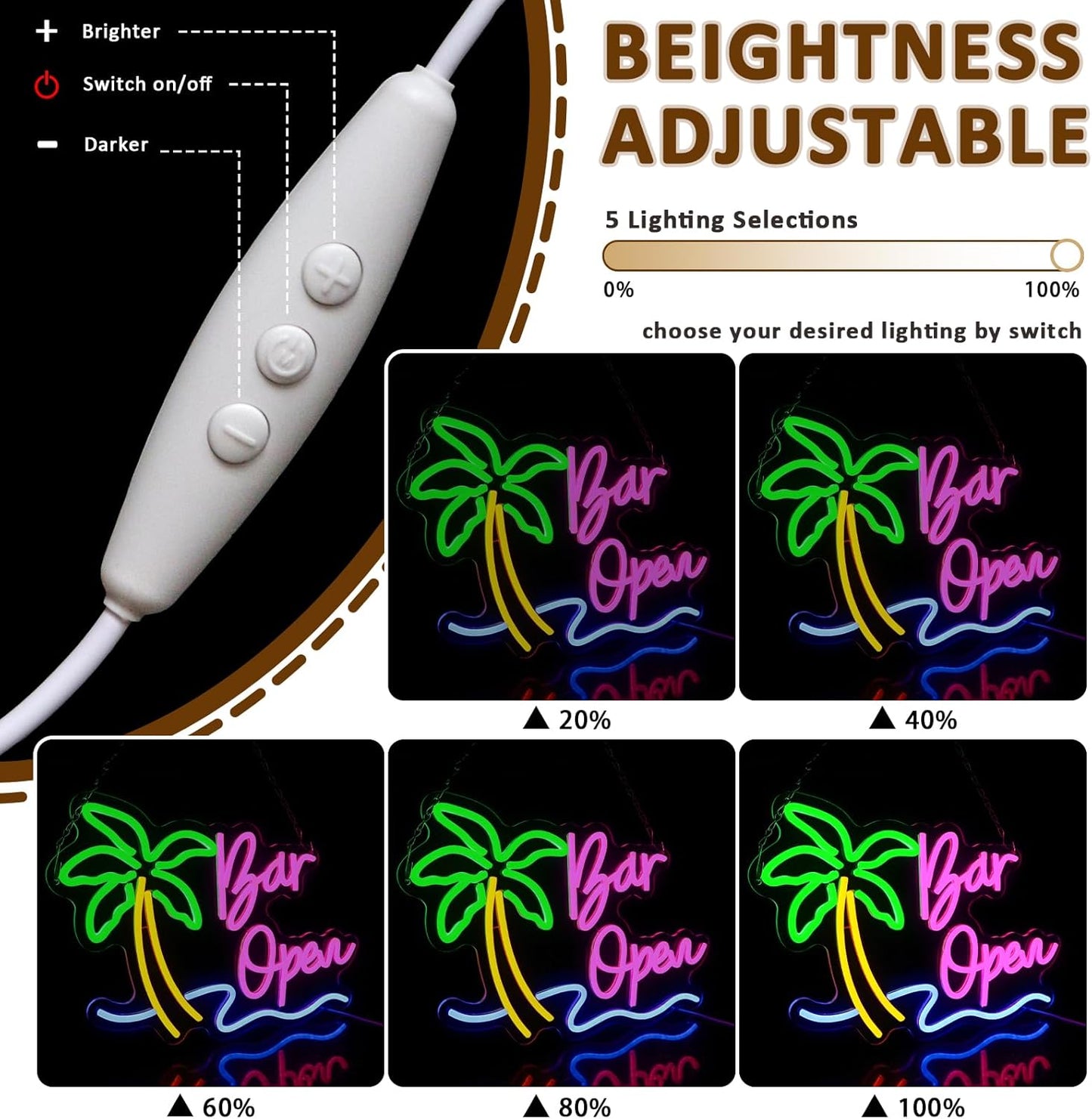 Bar Open Sign for Business, Neon Open Sign, USB Dimmable Palm Tree Neon Lights for Beer Bar Coffee Cafe Home Pub Man Cave Stores Hotel Party Window Wall Decor Restaurant