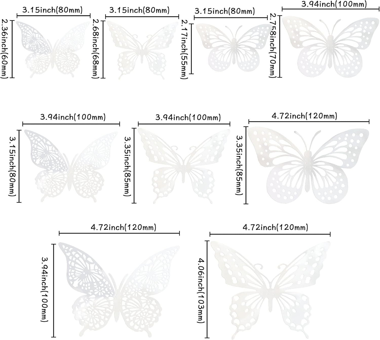 Gyufise 36 Pack Silver Laser 3D Butterfly Cupcake Toppers Hollow Cake Decorations for Birthday Wedding Fairy Party Wall Sticker Decal