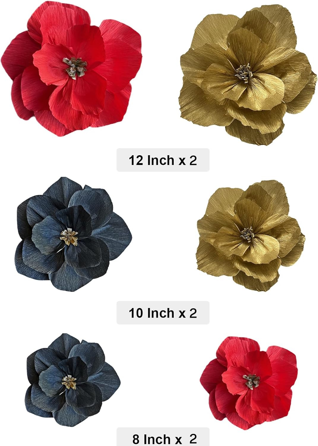 BRT Bearingshui Crepe Paper Flowers Decoration for Wall Total 9 Pcs, Artificial Flowers Backdrop for Wedding Decor Baby Bridal Shower Birthday Party, Red Gold Black 3D Wall Flowers Decor