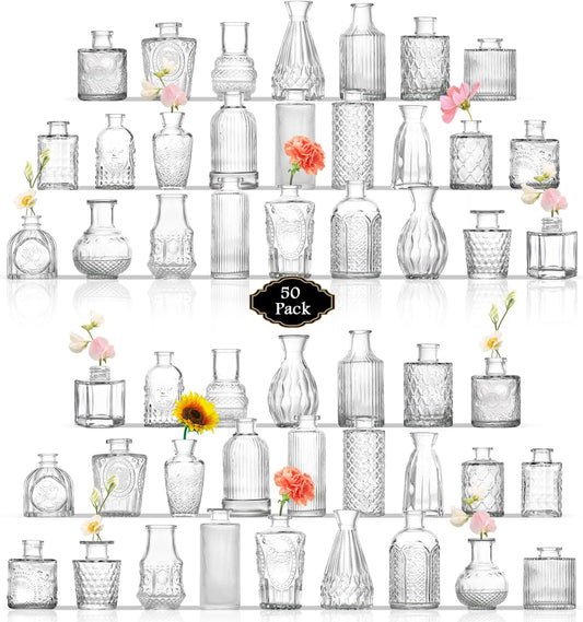 Bud Vases in Bulk 50, Glass Vases for Centerpieces, Small Vases for Flowers, Small Flower Vase for Centerpieces, Mini Vintage Vase, Clear Bud Vases for Wedding Table Decor