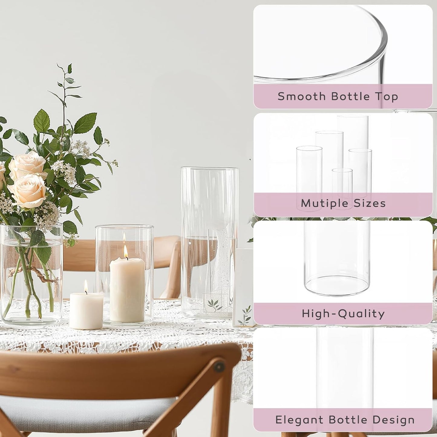 4 Pcs Glass Cylinder Vases Set, 4/6/8/10 Inch Modern Flower Vases for Centerpieces, Bud Vase Arrangements & Floating Candles – Wedding/Christmas/Home Decor Essentials