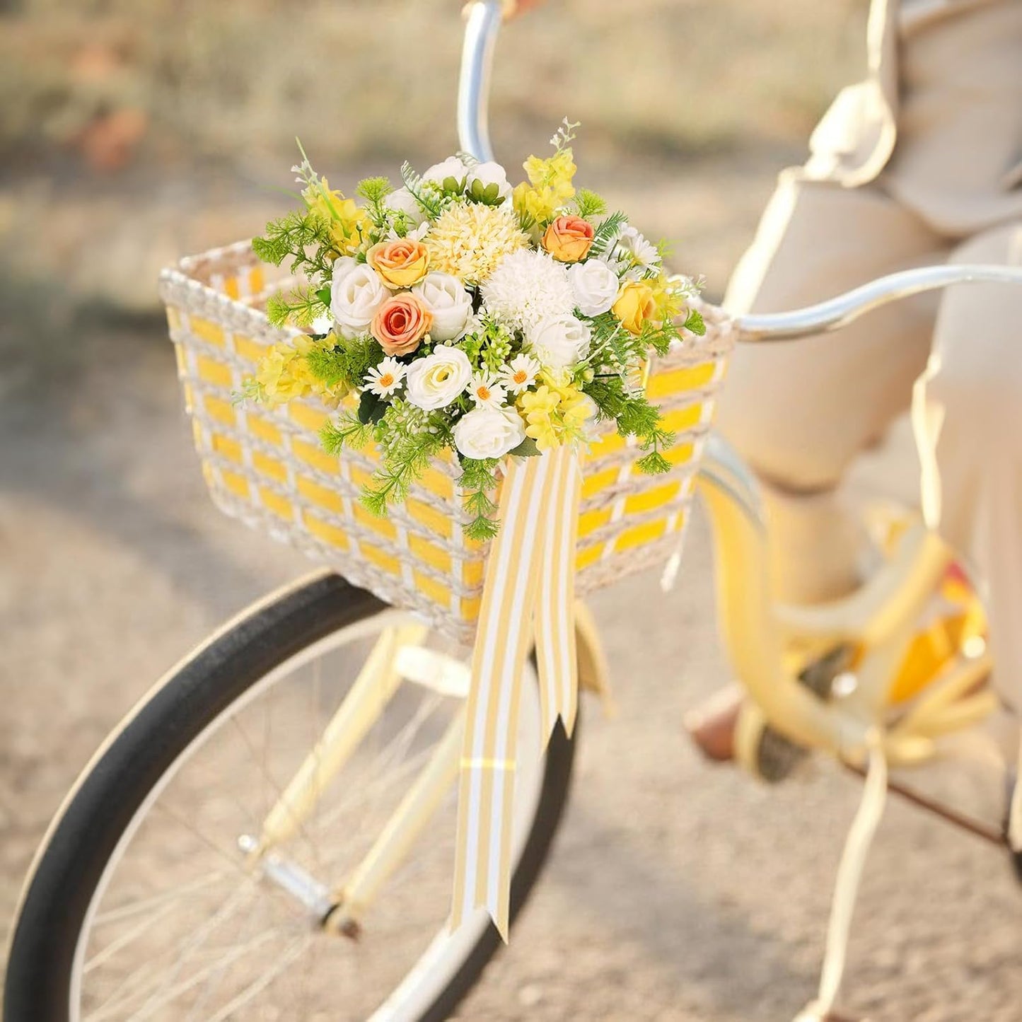 8Pcs Fake Flower Bouquet Artificial Silk Flowers White Yellow Rose Faux Floral Arrangements Picks Summer Flowers for Wedding Home Table Centerpieces Decorations