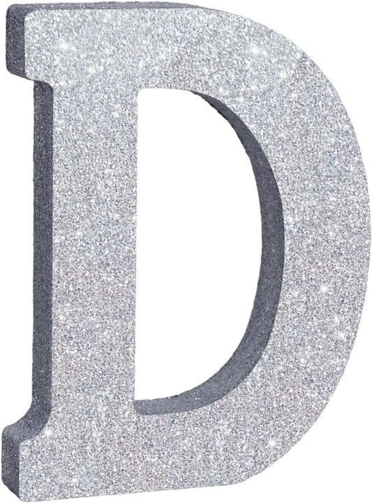TONIFUL 8 Inch Silver Glitter Letter D Table Centerpiece A-Z Silver Birthday Party Decorations,Silver Alphabet D for Birthday,Chrismas,Graduation,Bridal Shower,Wedding,Anniversary Party Supplies