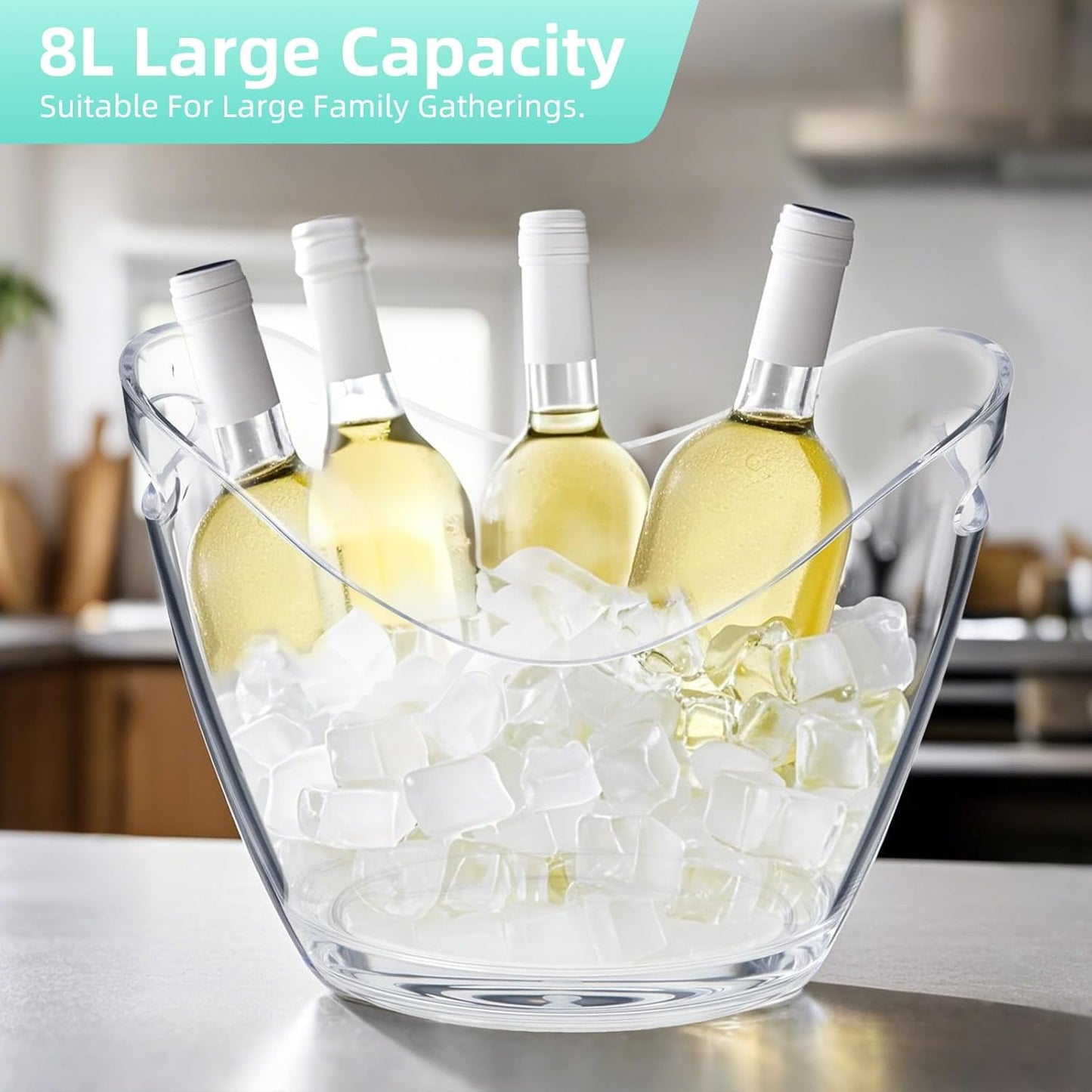 Large 8L Party Beverage Bucket, Acrylic Ice Bucket for Cocktail Bar, Cooler for Champagne, Red Wine or Beer, Food Grade, Suitable for Home Parties, Bars and Outdoor