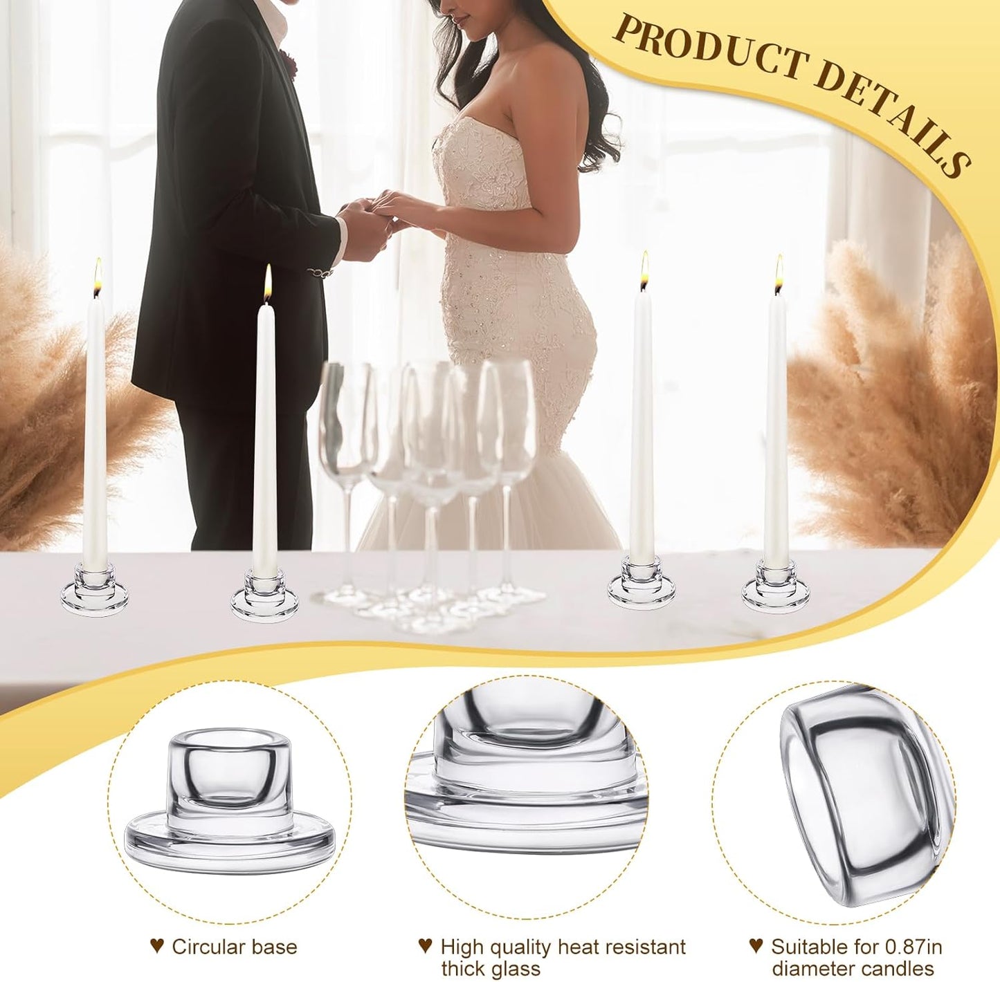 24 PCS Glass Taper Candle Holders Bulk Candlestick Holders Clear Short Tapered Candle Stick Holder Decor Set for Table Centerpiece Wedding Party Advent Christmas Home Decorations (24, Clear)