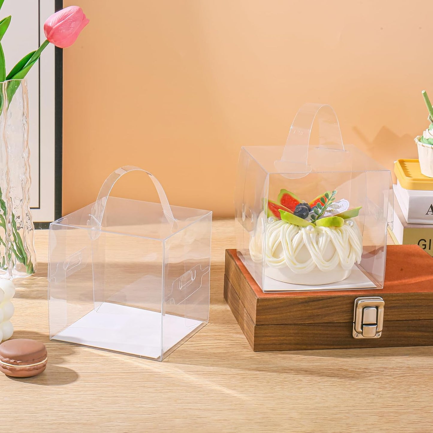 2 inch Clear Cake Boxes 30 Pack - Transparent Bakery Boxes with Handles for Cupcakes, Donuts, Chocolates & Party Treats - Perfect for Weddings, Birthdays (2 inch/30 pcs)